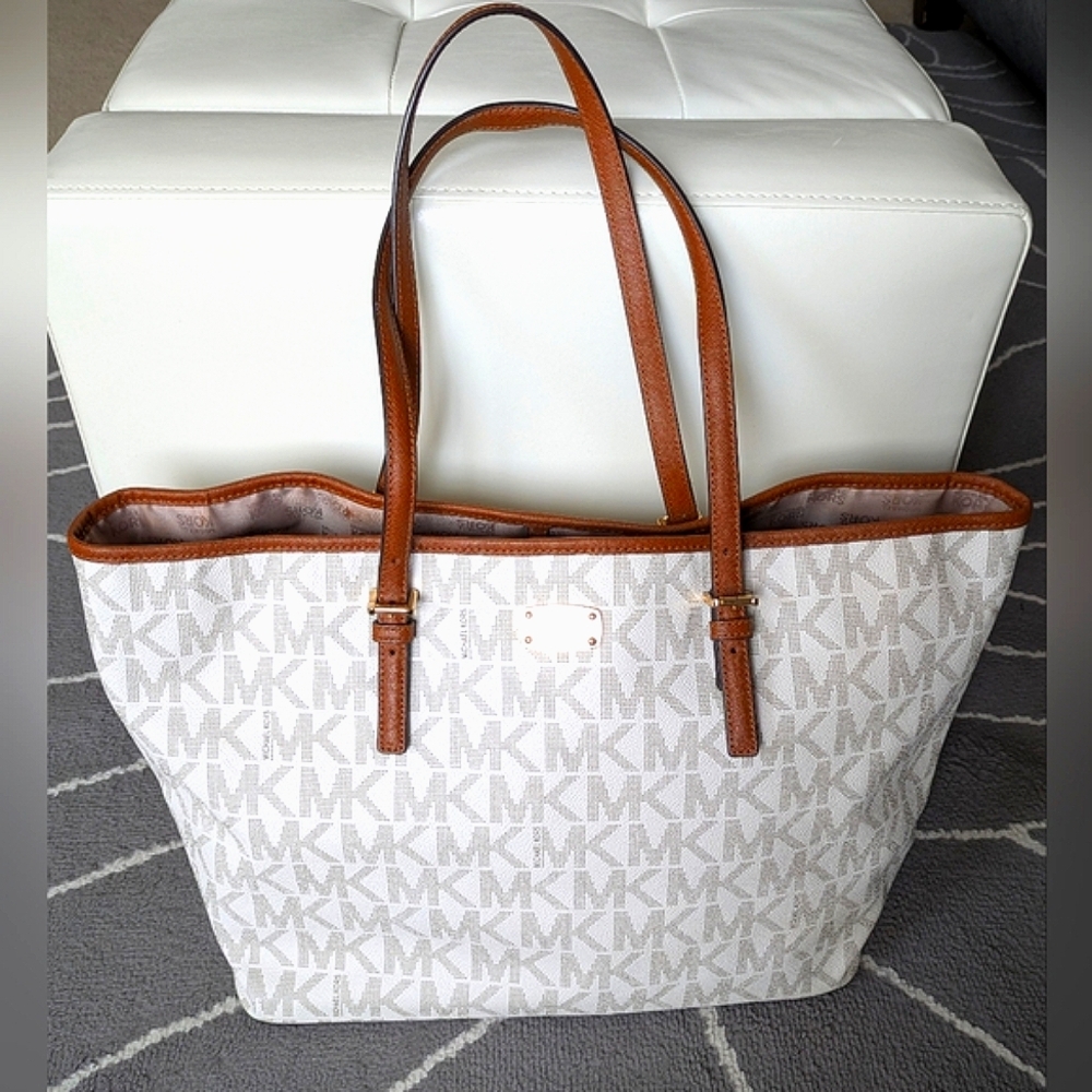 Michael Kors Large Jet Set Monogram Signature Logo Tote